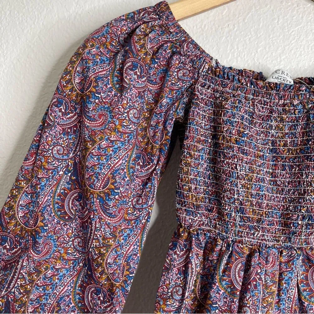 J Crew Liberty Puff Sleeve Smocked Top in‎ Tropical Prince Print Size XXS